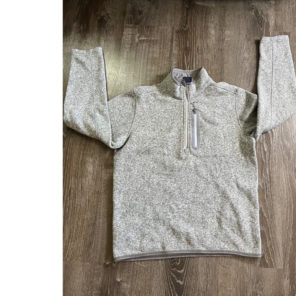 Lands' End Mens Gray Heathered 1/4 Zip Fleece Pullover Sweater Size M